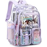 abshoo Large Clear Backpack For Girls Women School Bookbag Heavy Duty Transparent Backpack (Purple)