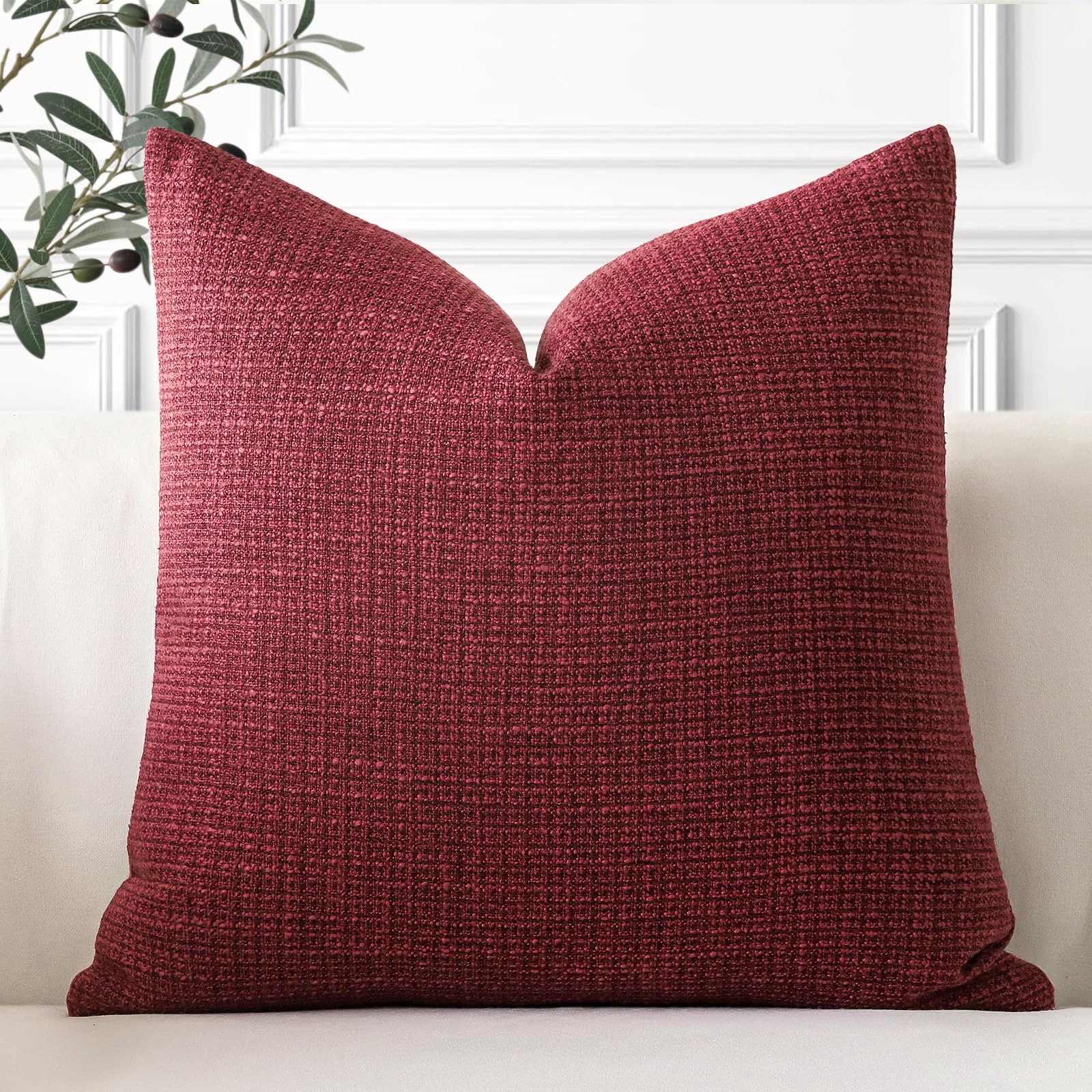 Artscope Linen Cushion Covers Set of 1 Decorative Square Pillowcase Pillow Cover 18x18 Inch for Home Decor Sofa Bedroom Car 45x45cm Burgundy — image 1