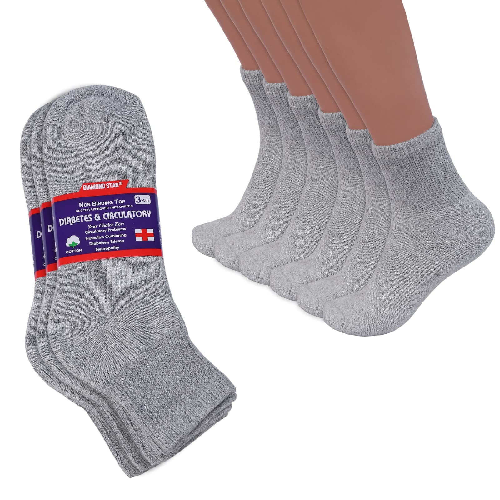 Photo 1 of Diabetic Ankle Socks, Non-Binding Circulatory Doctor Approved Cushion Cotton Quarter Socks for Men’s Women’s (12 Pack Grey, Big & Tall Men's 13-15 Shoe Size 9-14)