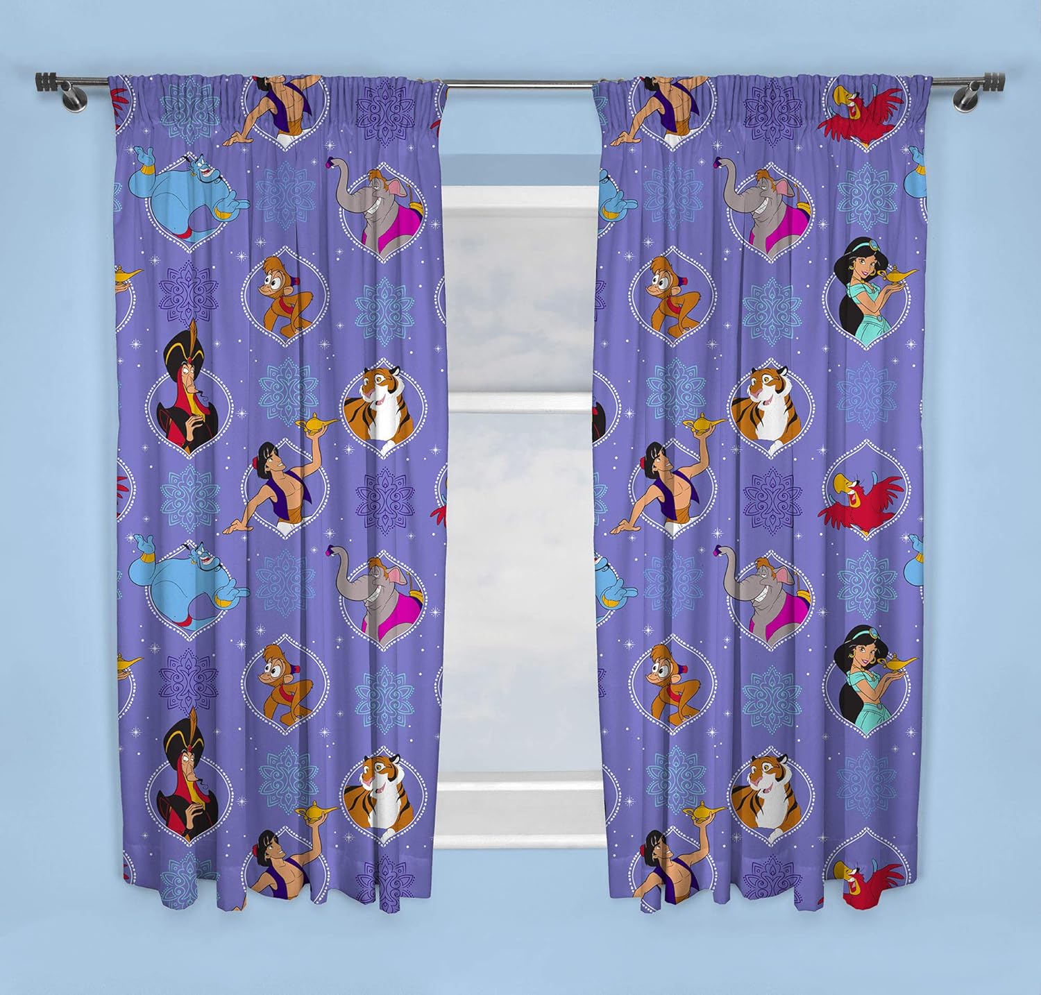 Texco Direct Aladdins Disney Single Duvet Cover | Officially Licensed Reversible Two Sided Bedding Featuring Princess Jasmine & The Genie with Matching Pillow Case (Pleated Curtains 66" x 72")