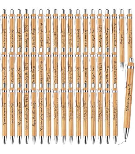 50 Pcs Bamboo Wooden Pens - Blank Laser Engraving Ballpoint Pens For Office & Gifts