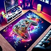 Gaming Area Rug Teen Boys Carpet, 3D Transparent Gamepad and Colorful Bomb Background Game Controller Design for Game Room, Gaming Room, Boys Girls Bedroom Playroom, Living Room (60" x 40")