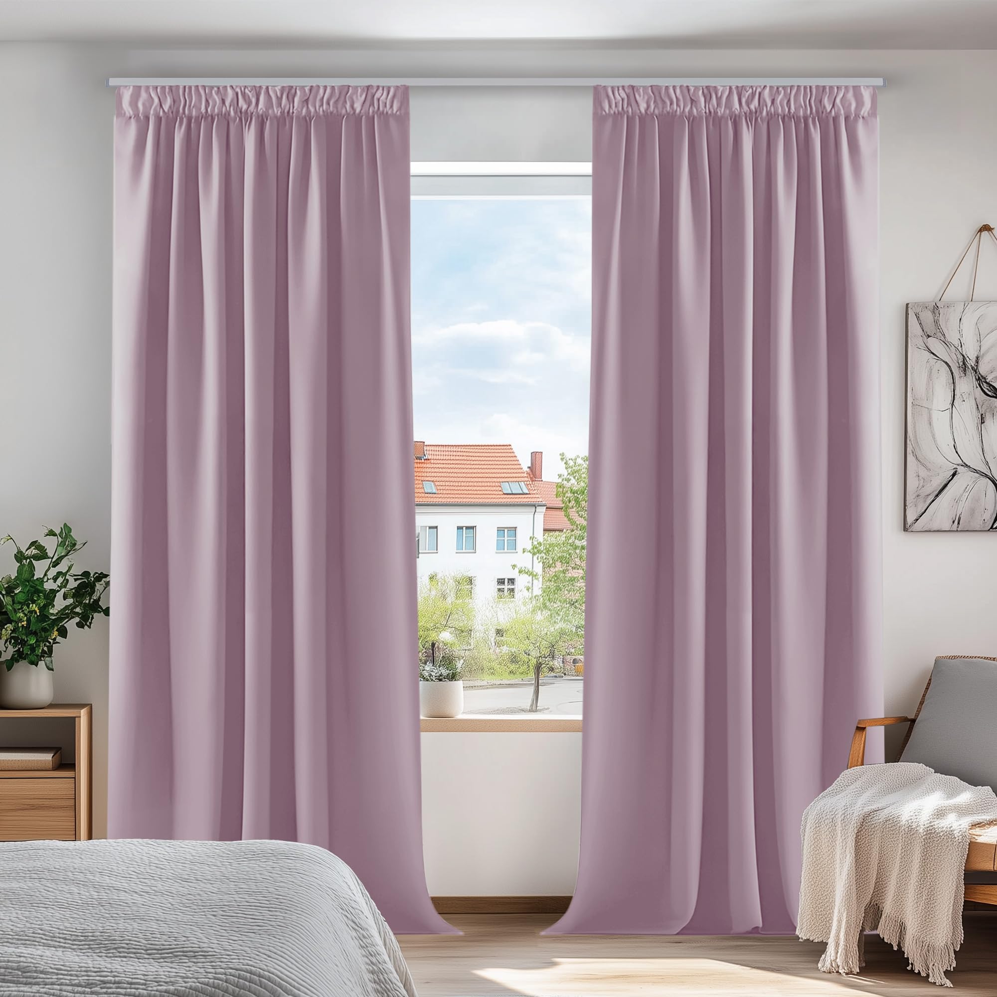 Deconovo Room Darkening Curtains Super Soft Window Treartment Thermal Insulated Pencil Pleat Blackout Curtains for Girls 52 x 84 Inch Pink Lavender 2 Panels