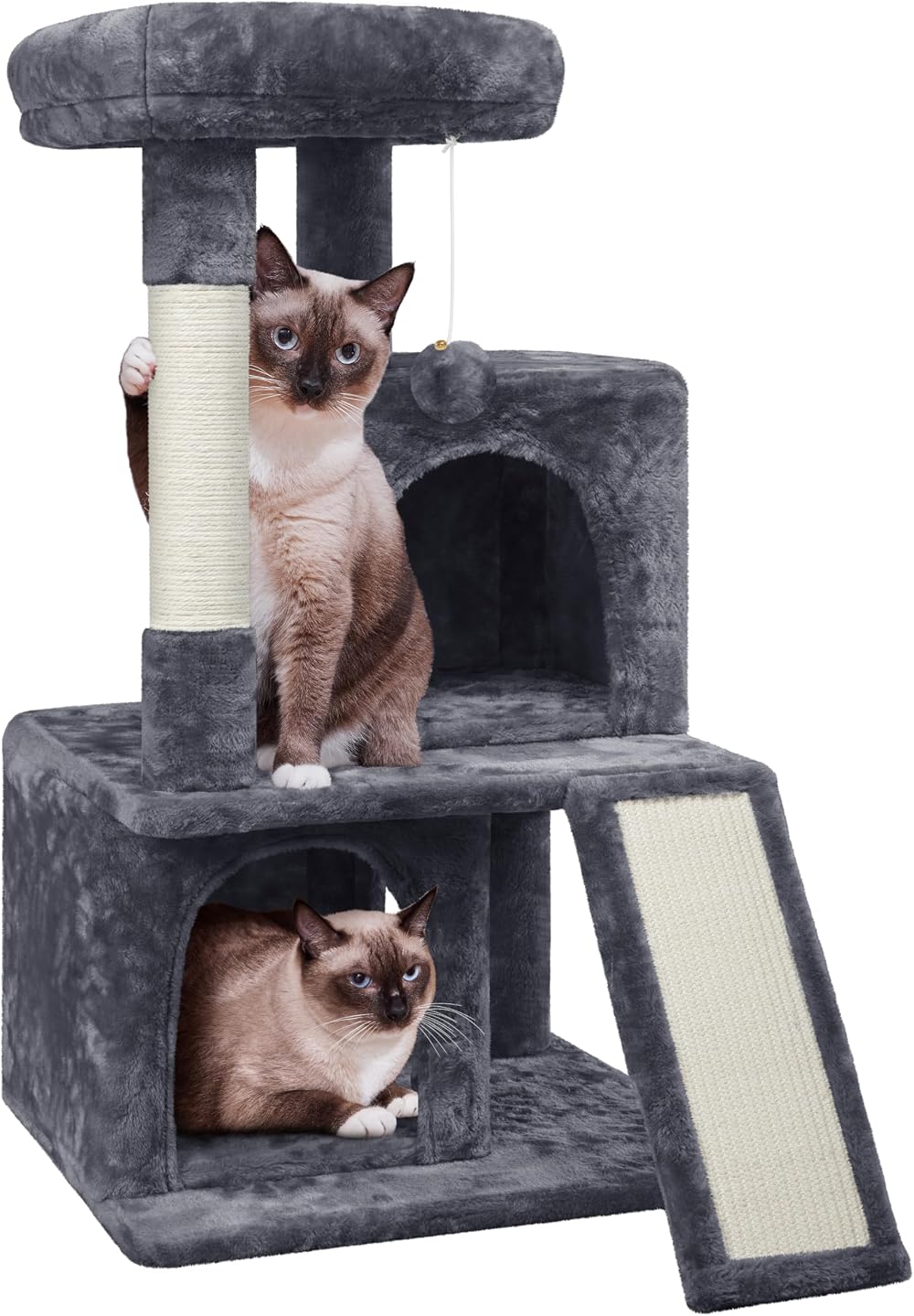 Yaheetech Cat Tree 92cm Multilevel Tower with Double Condo Scratching Ball Dark