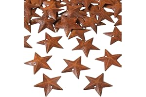 Hotop 24 Pieces Metal Rusty Barn Star for Crafts with Holes 1.18 Inch Antique Primitives Rustic Country Star Craft Ornaments 3D for Christmas Tree Fall Party Vintage Farmhouse Home Wall Decor (Rust)
