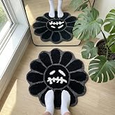 Shovagy Trippy Happy Face Rug Cool Rugs Graphic Design Tufted Bathroom Rugs | 2FT Black, Soft Absorbent, Non Slip Backing, Cool Rugs for Bedroom, Mens Room Decor Carpet, Halloween Gothic Skull Rug