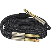 ZTOXLR 1/4 inch TRS Stereo Y-Splitter Insert Cable, 1/4 Inch Male Jack to Dual 1/4inch(6.35mm) Male TS Mono Breakout Cable Audio Patch Cord -10FT