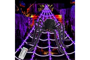 Brighter Spider Webs Halloween Decorations Lights,250 Purple LED Light Up,8 Modes 16.4Ft Giant Spiderweb with Remote Control,