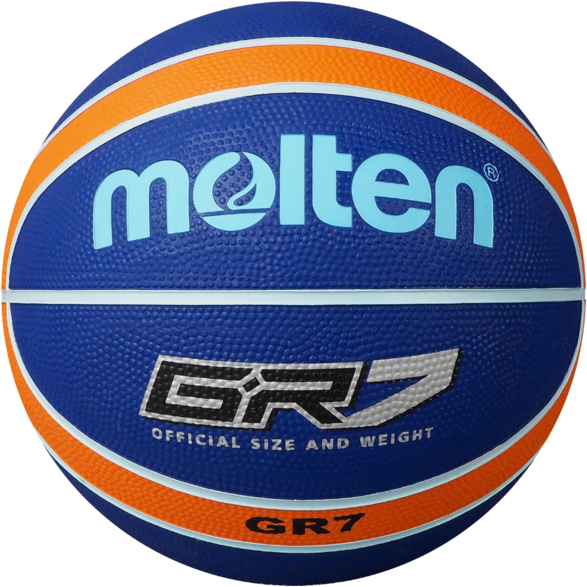 Molten GR Premium Rubber Basketball | Indoor/Outdoor Play | Durable Pro Pebble Grip Texture | Reaction Training | Size 7 | For Boys age 14 plus & Adults | Blue & Orange