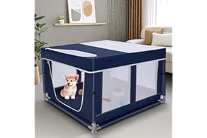 OUTTSP Dog Playpen 42 × 42 inch, Puppy Playpen with Removable Roof, 25 Height Pet Playpen for Small Dogs and Small Animals, Dog Fence Indoor & Outdoor, Dog Play Yard with Zipper Door