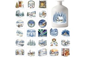 GLOBLELAND Lot de 25 feuilles d'autocollants colorés pour lanterne, forêt enneigée, bonhomme de neige, lampe de campagne, boc