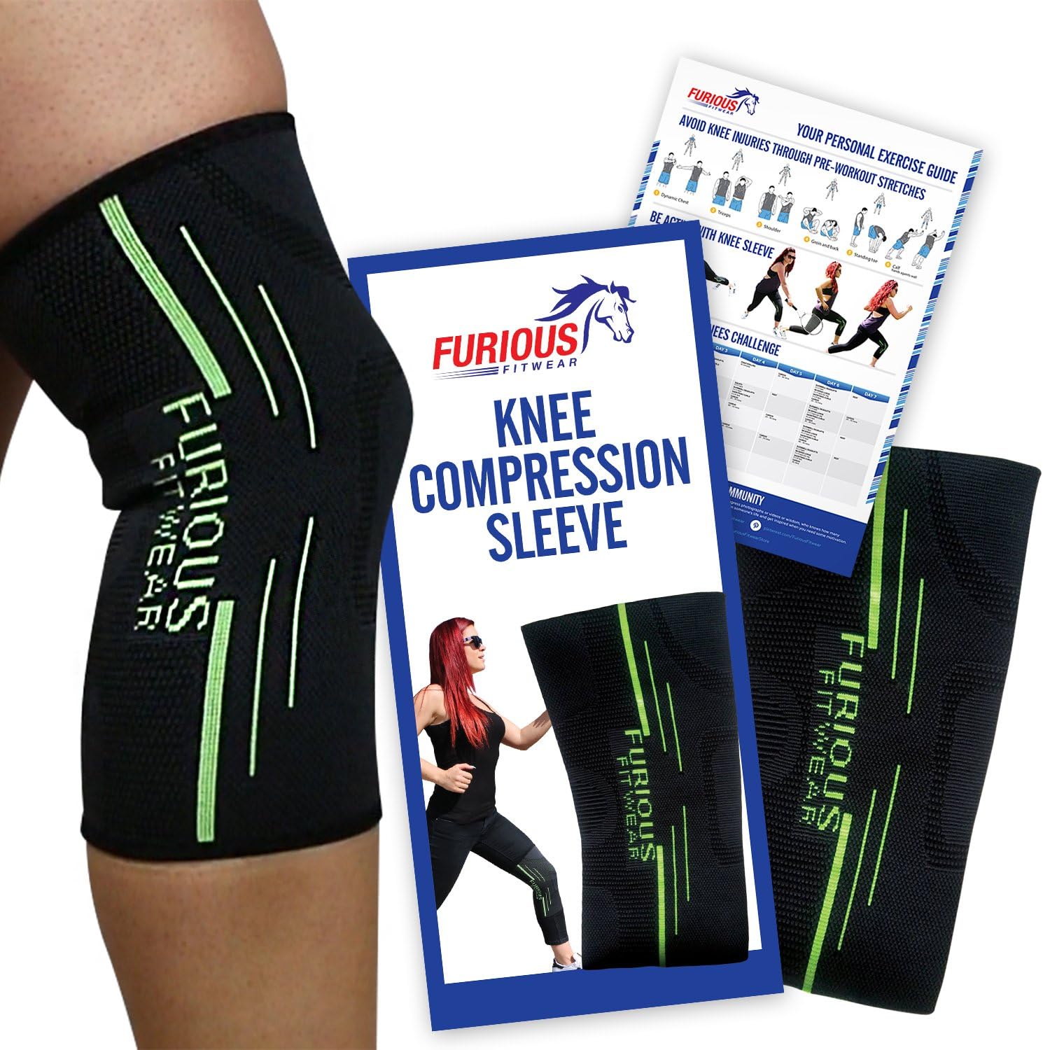 Furious Fitwear Knee Compression Sleeve for Daily Support โ Single (1) Only