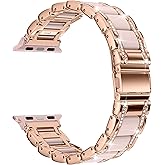 Moolia Metal Band Compatible with Apple Watch Band 38/40/41/42mm Women Rhinestones Resin Wristband Bling Diamond Bracelet for iWatch Series 11 10 9 8 7 6 5 4 3 2 1, Rose Gold/Pink