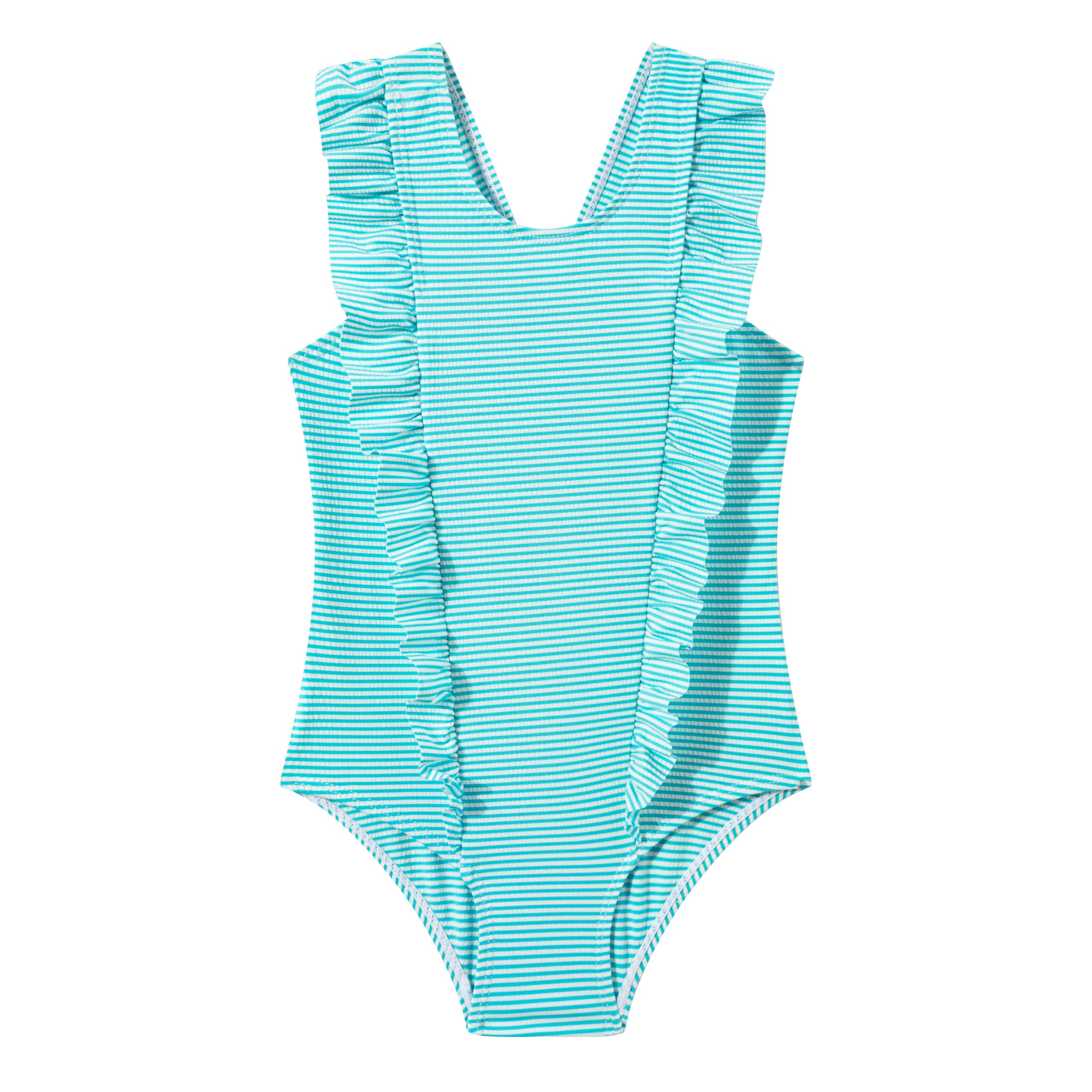 Photo 1 of LIZENS Girls One Piece Swimsuit Cute Striped Bathing Suit for Girls(VC719G04,8-9T) Light Blue