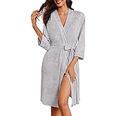 Ekouaer Robes for Women Knee Length Bathrobe Lightweight Kimono Robe 3/4 Sleeve Loungewear Soft Sleepwear with Pockets S-XXL