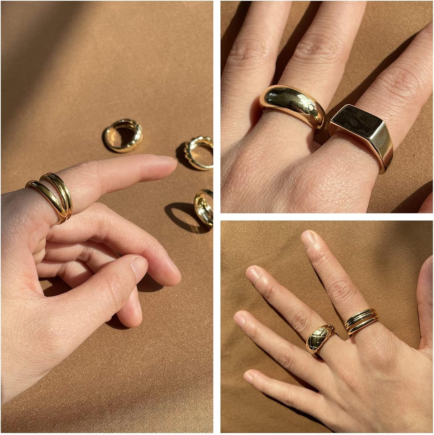 WFYOU 6PCS 18K Gold Plated Thick Dome Chunky Rings for Women Girls Braided Twisted Signet Chunky Gold Ring Set Minimalist Statement Ring Jewelry Size 5-9: Jewelry