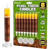 Large Birthday Candles 8pcs, Birthday Decorations for Boys, Fun Cake Topper | Oversized 3-inch Pixel Torches, Stays Upright, Food-Safe Wax, Drip Guard, Extended Burn Time, Unique Video Game Party Decor