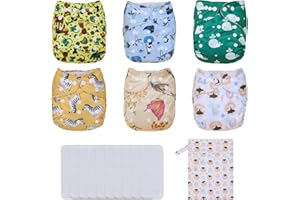 TDIAPERS Cloth Diapers Washable Reusable One Size Adjustable for Baby 6 Pack with 10 Inserts, 1 Wet Bag