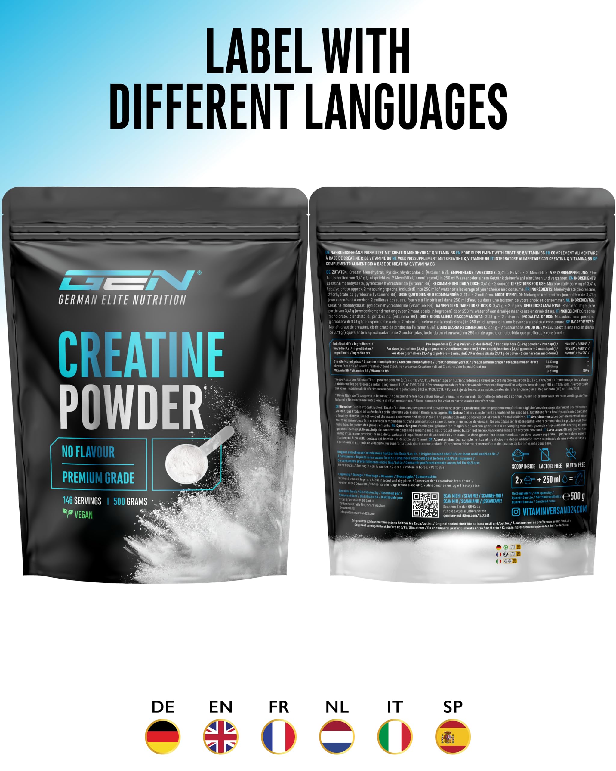 Creatin Monohydrat Pulver 500 g - Mikrofeines Kreatin Monohydrat, sehr gut löslich und hochdosiert - Ohne unnötige Zusätze - Vegan 7