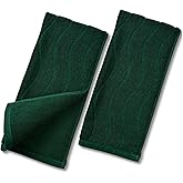 Jacquotha 2-Piece Hand Towels Set in Forest Green, Wavy Striped Jacquard Towels for Bathroom Kitchen Gifts (13x29 Inches, 100% Cotton)