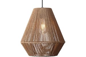 PINDODO Woven Pendant Light,11.8 Inch Boho Chandelier Handwoven Rattan Basket Shade, Large Brown Pendant Lights Farmhouse Coa