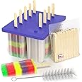 American Ice Pop Maker - Frozen Popsicle Mold Kit Moldes Para Paletas - 10 Large BPA Free Removable Plastic Molds + 50 Wood S