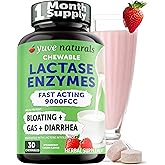 Yuve Natural Fast Acting Dairy Relief Delicious Chewables - Lactase Enzyme 9000 FCC - Say Goodbye to Dairy Discomfort from Lactose Intolerance - Strawberry Cream Flavor - 30ct