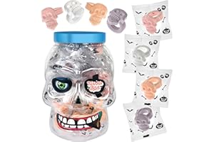 TWINKLE BITES 30 Pack Halloween Ring Candy - Individually Wrapped Holiday Themed Skull Candys Packed in a Skull Jar – Trick Or Treat Strawberry And Tutti Frutti Delicious Candys - Bulk Halloween Suckers Great Use, For Kids, Trick Or Treat, Party Favor, Classrooms, Goodie Bags