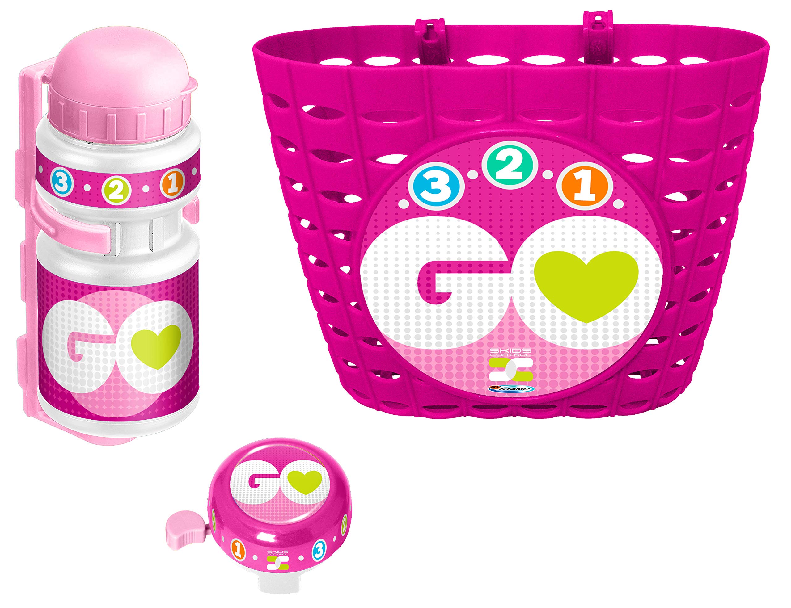 Stamp K670508 Basket + Drinking Bottle + Bell – Skids Control Girl Combo (Base, Unique, Pink