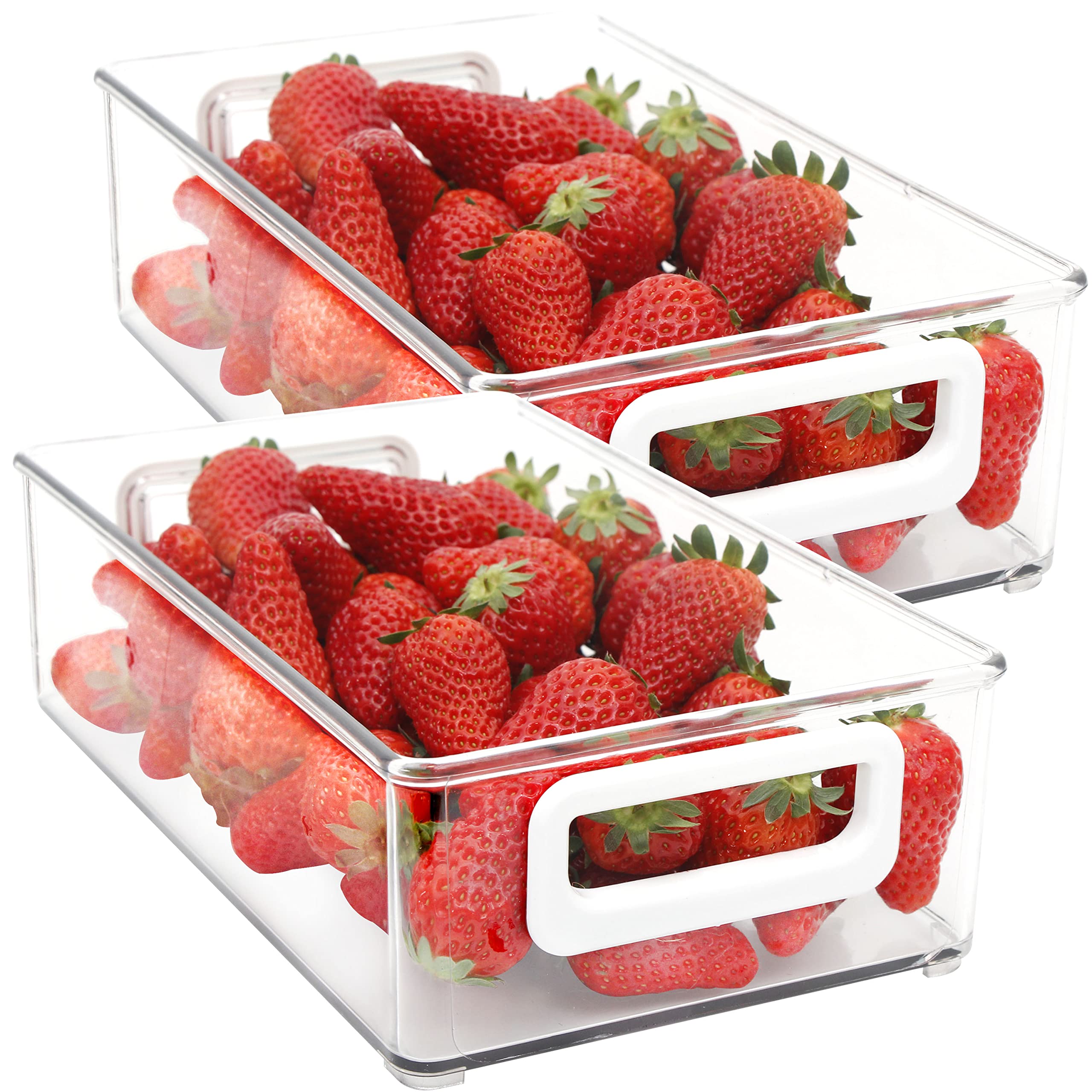 Youngever 2 Pack Stackable Plastic Storage Organizer Container Bin, Stackable Storage Bins with Handler for Refrigerator, Pantry (25CM x 15CM x 7.5CM)