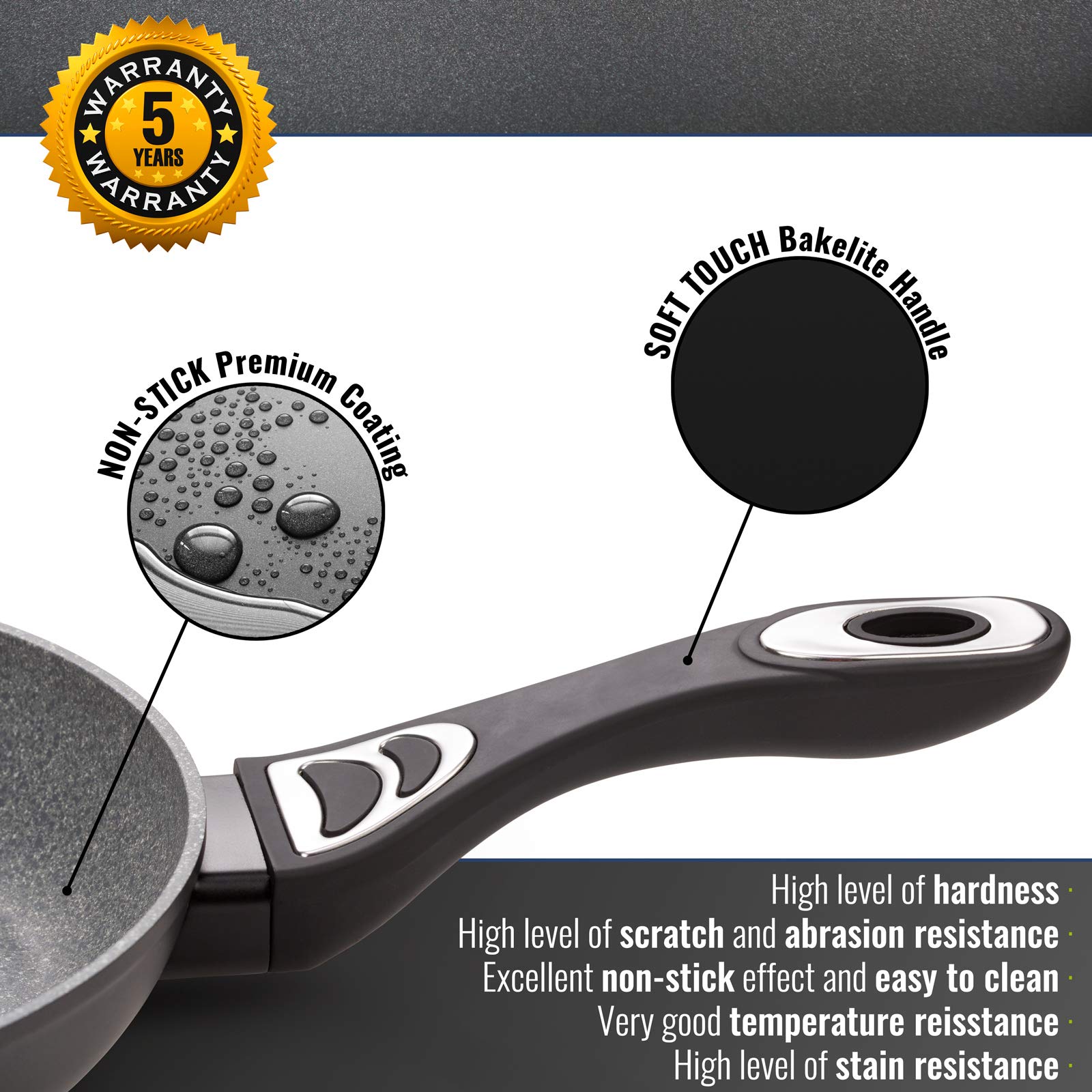 Rosmarino™ antihaftbeschichtete Induktionssteinbratpfanne 28 cm (11”), 100 % PFOA-frei für ein gesünderes Kochen, abplatz- und kratzfest durch die Premiumbeschichtung, stromsparend durch exzellente Leitfähigkeit