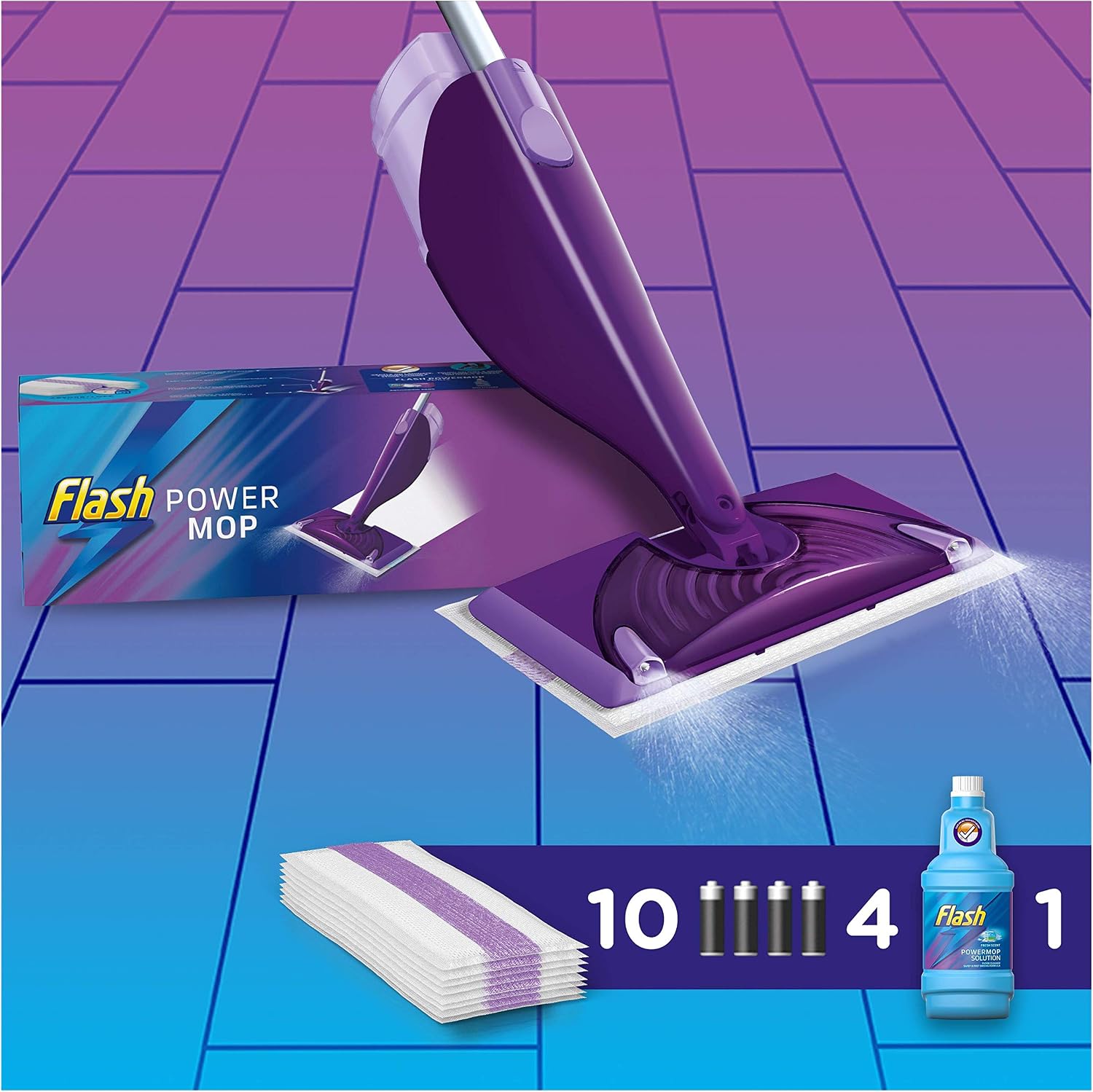 Flash Powermop Starter Kit, All-in-One Dual Spray Mop for Any Type of Floor, Purple, 16 Count (Pack of 1) - Image 3