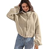 JKLESA Women fleece crop jacket Zip Up Oversized Sweatshirts fall and Winter Clothes Long Sleeve Outfits