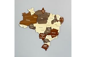 Colorfull Worlds Multilayered Wooden 3D Brazil Map, Gift for Brazilian Friend, Brazil Wooden Wall Decor, Map for Traveller (40x40 cm |15.7x15.7 inches)