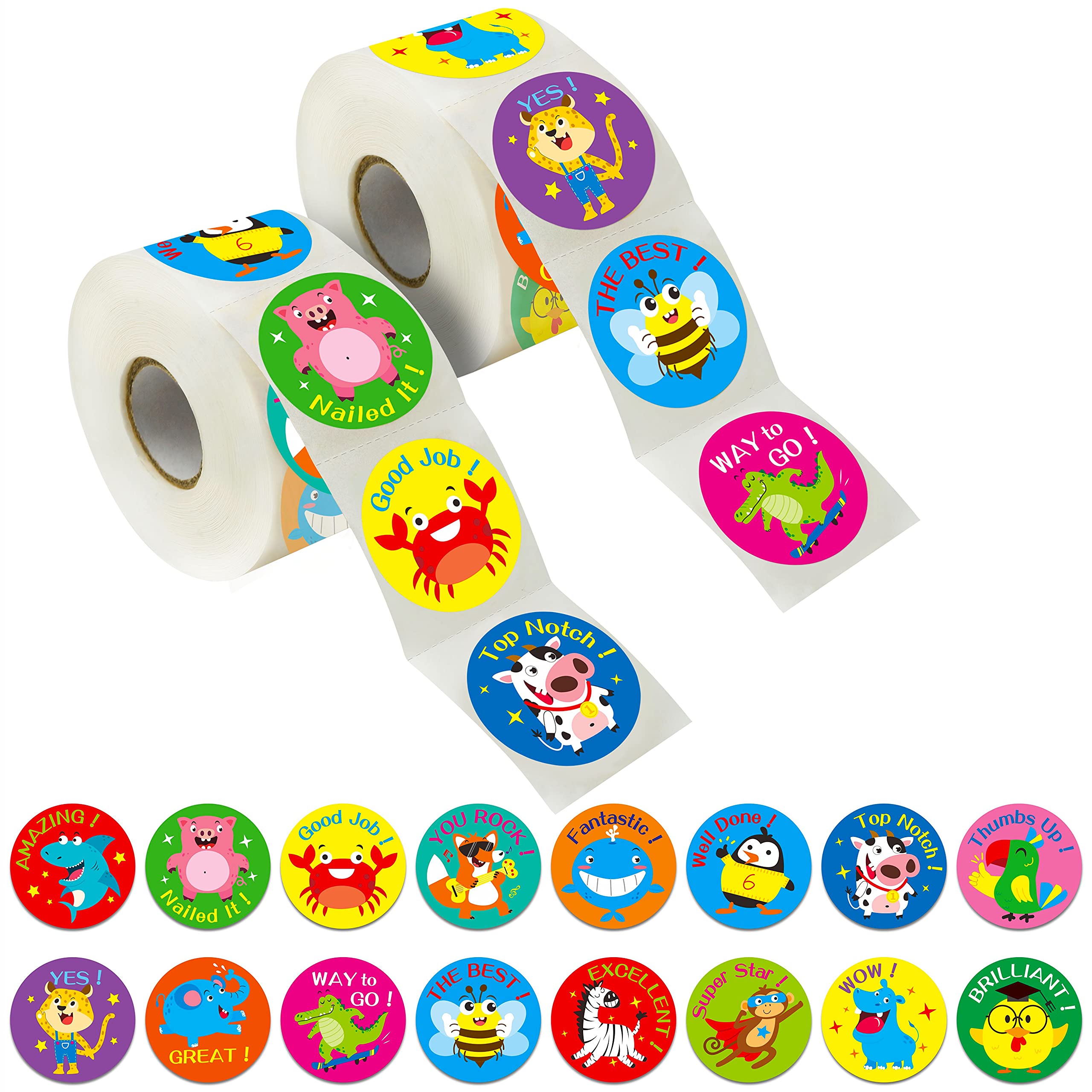 600 Incentive Stickers Adorable Round Animal Encouraging Stickers Teacher Reward Motivational Sticker in 16 Designs with Perforated Line (Each Measures 1.5" in Diameter) โ image 1