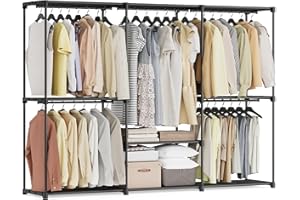 SONGMICS Portable Closet, Freestanding Closet Organizer, Clothes Rack with Shelves, Hanging Rods, Storage Organizer, for Cloakroom, Bedroom, 80.7 x 17.1 x 65.4 Inches, Black URYG035B01