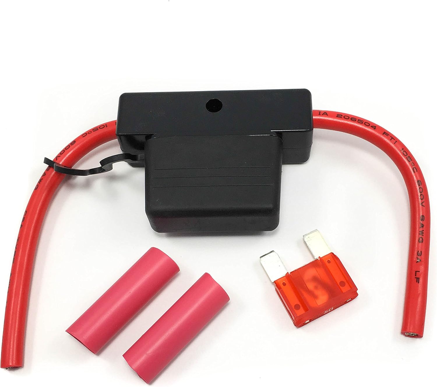 Maxi Fuse Holder Red Leads 5" 6ga Tinned Wire 60a (50 Amp