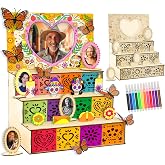 Dia De Los Muertos Altar, Wooden Ofrenda Altar Kit Day of the Dead Decor | Day of the Dead Altar Kit Box, Mini Photo Frames & Butterflies, Wood Ofrenda Decorations with Colored Pens, Easy to Assemble
