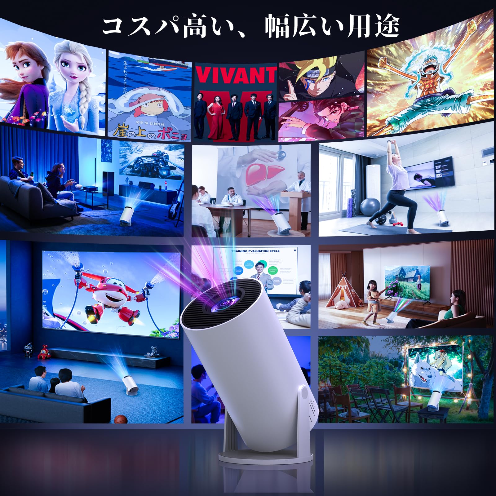 Projector for Home Use, 270° Rotation, 18,000 LM, 4K Compatible, Android TV Included, PSE Certified, Projector, Small, High Brightness, Real 1080P, Ceiling Projection, Wi-Fi 6 Instant