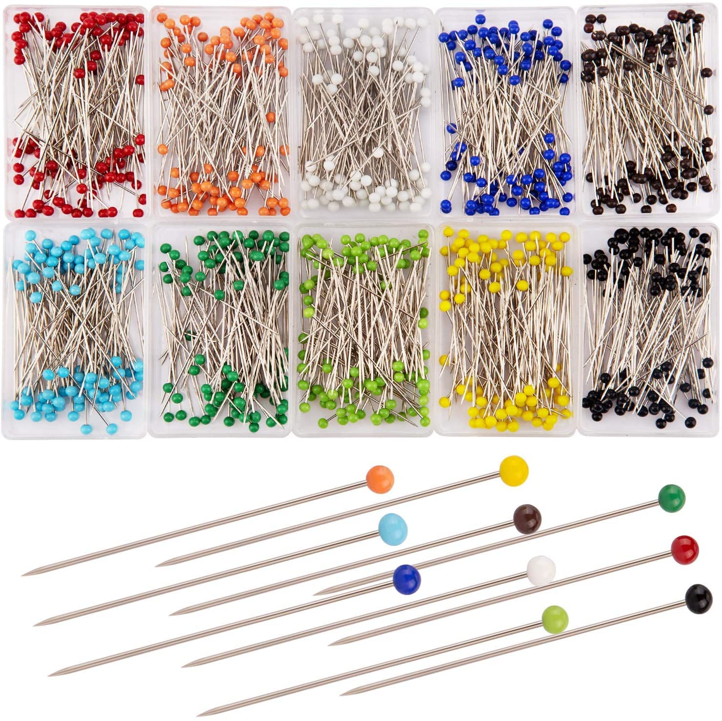 AIEX 1000 Pieces Sewing Pins Glass Ball Multicolor Head Pins Straight for Dressmaking Jewelry Decoration (38mm)