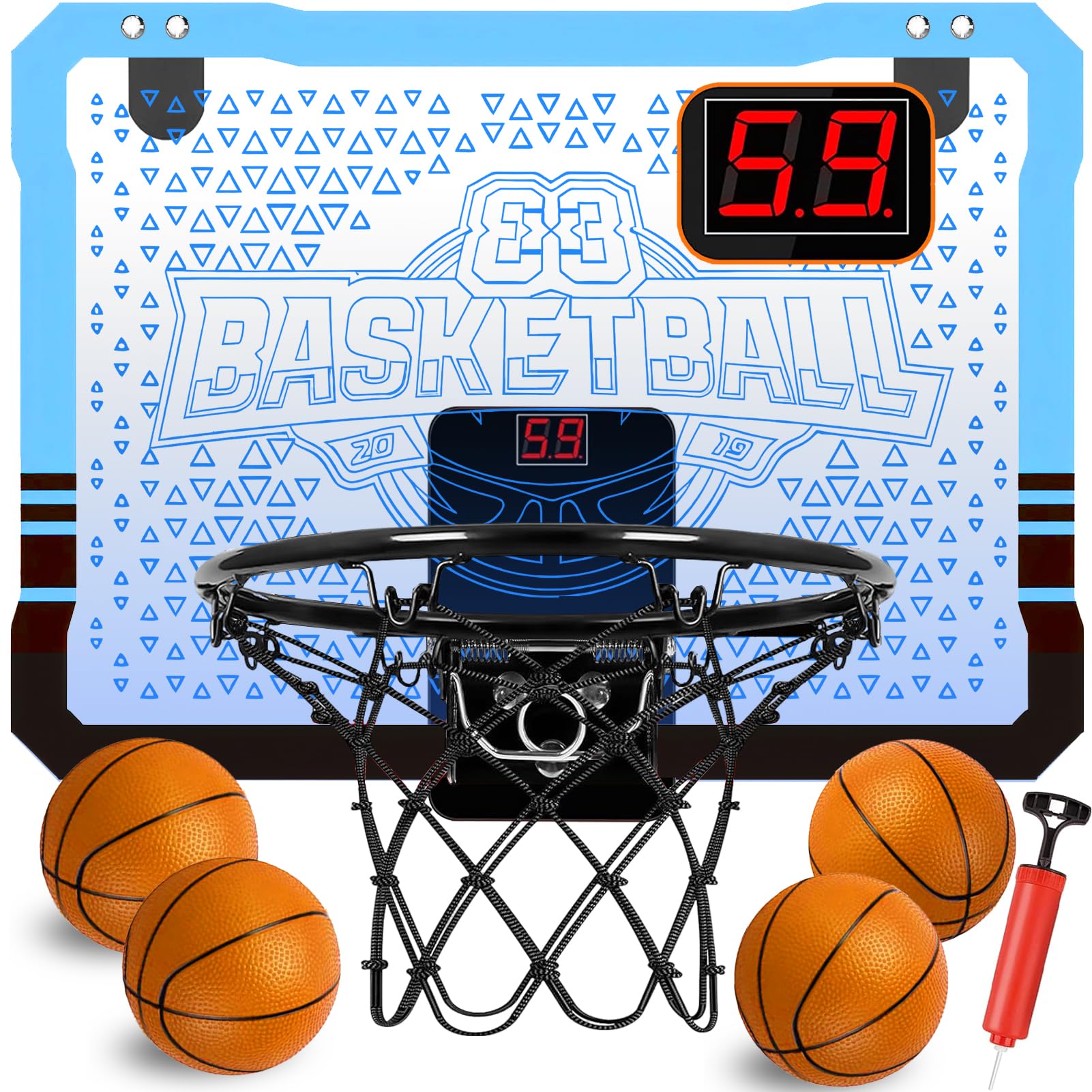 STAY GENT Mini Basketball Hoop for Kids with Multicolour LED Lights/Automatic Scorer/4 Balls, Indoor Basketball Hoop Over The Door for Bedroom Home Office, Sports Gifts for 3 5 6 7 8 9 Kids & Adults