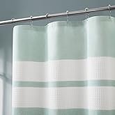 Warm Home Designs White Waffle Shower Curtain with Green Fabric Stripes. Each Waffle Weave Shower Curtain Measures 70 x 72 Inches. Striped White & Mint Green Shower Curtains for Bathroom. W Mint 72"