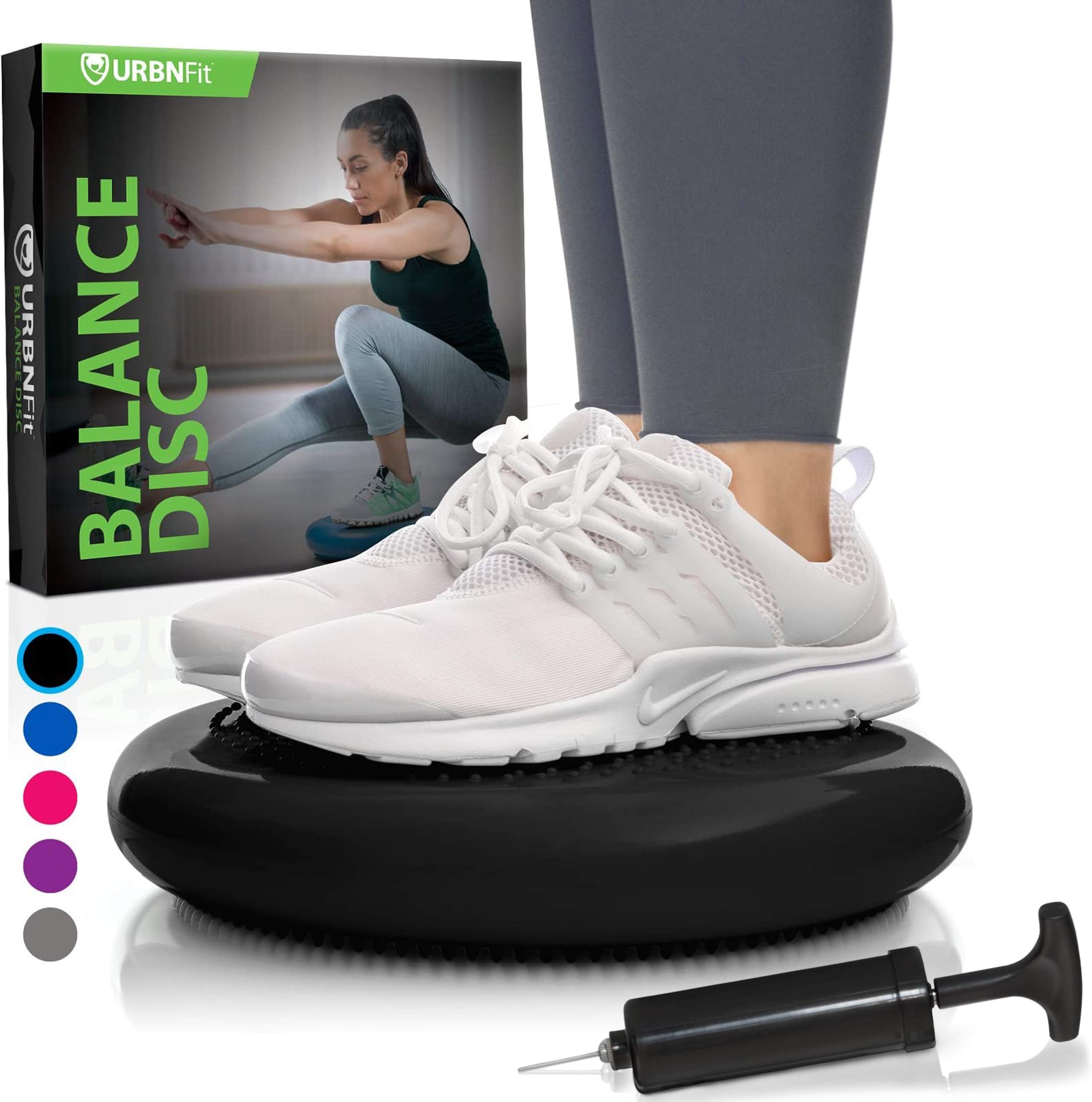 URBNFit Balance Disc-Stability Wobble Cushion-Lumbar Support for Desk and Office Chair, Lower Back Pain Relief and Support-Kid’s Wiggle Seat for Classrooms-Home Gym Workout Equipment - Pump Included