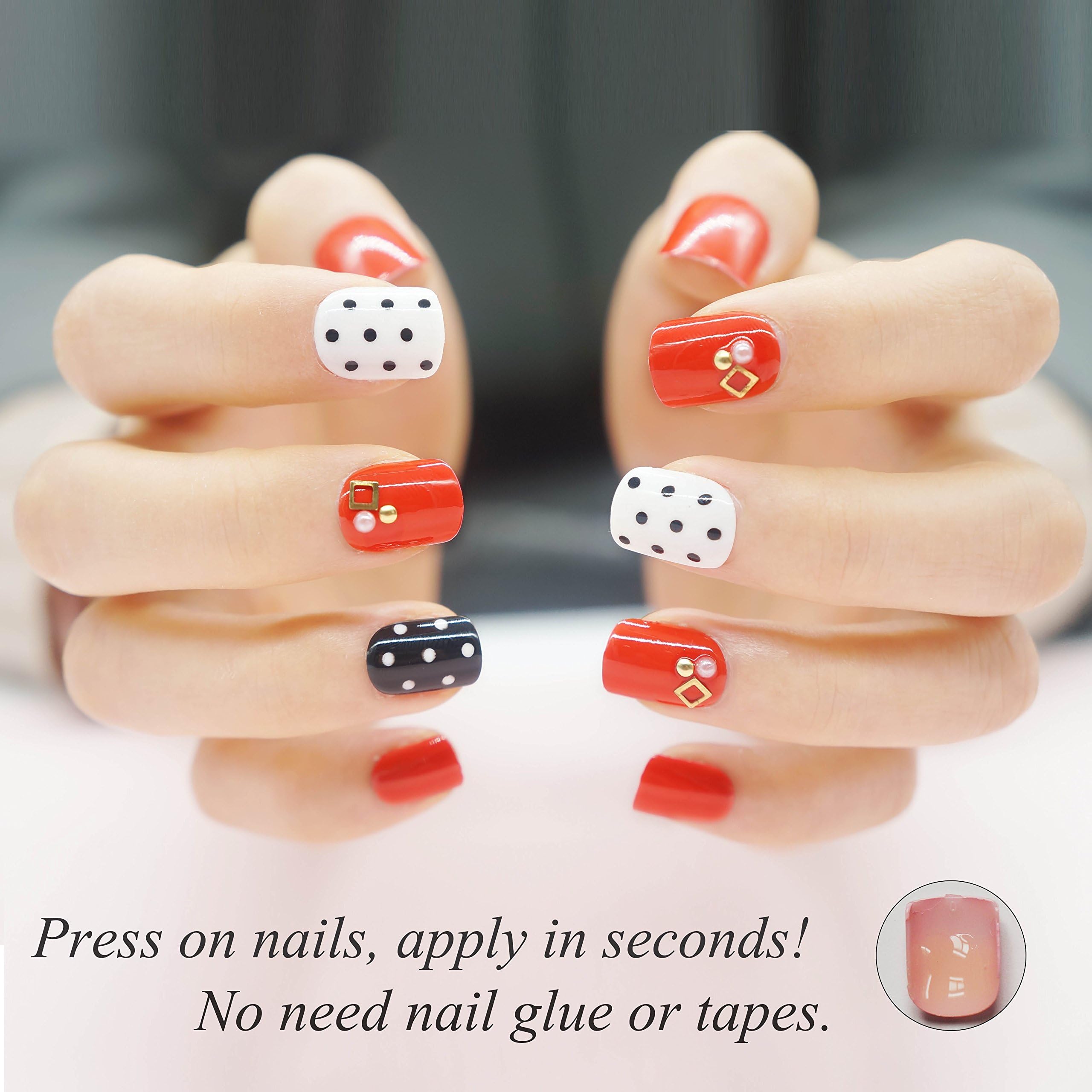 False Nails Short for Girls Red Nails 24 Pieces Press On Cute Fake Nails with Designs Full Cover