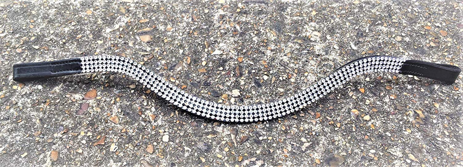 Cwell Equine U Shape Bling Clear Crystal Browband 4 rows Choice of size Black (Cob 15")
