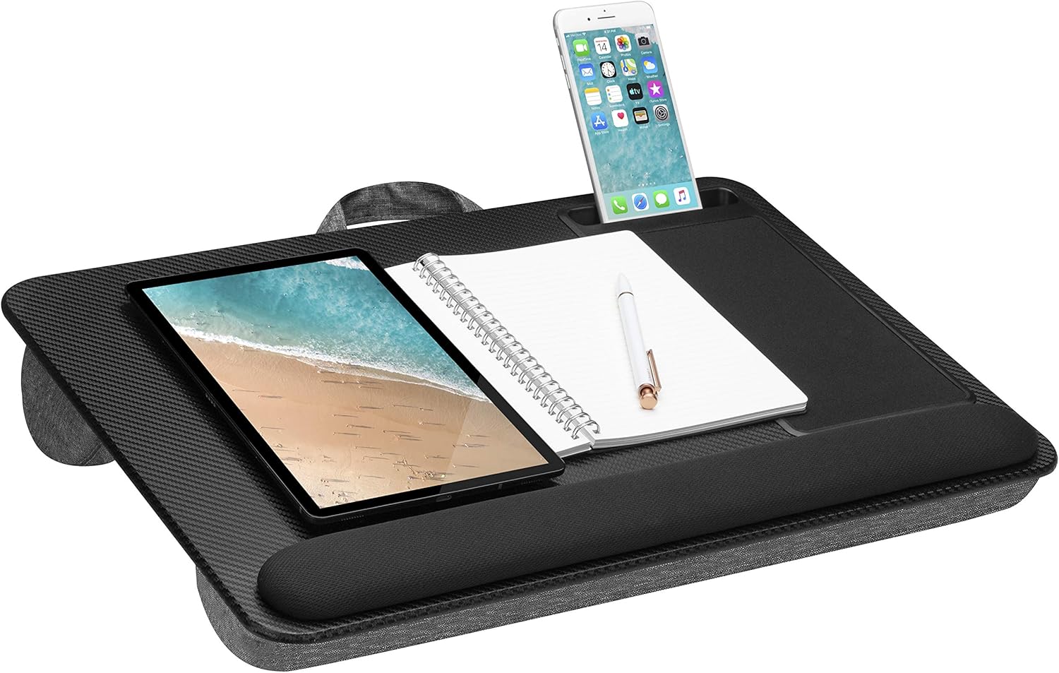 LapGear Home Office Pro Lap Desk with Wrist Rest, Mouse Pad, and Phone Holder - Fits Up to 15.6 Inch Laptops - Gray Woodgrain - Style No. 91595 : Office Products