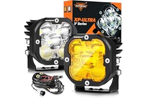 Auxbeam 3 Inch Led Pods Amber Fog White Off Road Driving Light XP-Ultra Series Spot Flood Combo Offroad LED Bar Cube Lights 80W Auxiliary Ditch Lights with White/Amber Light Covers, Pair