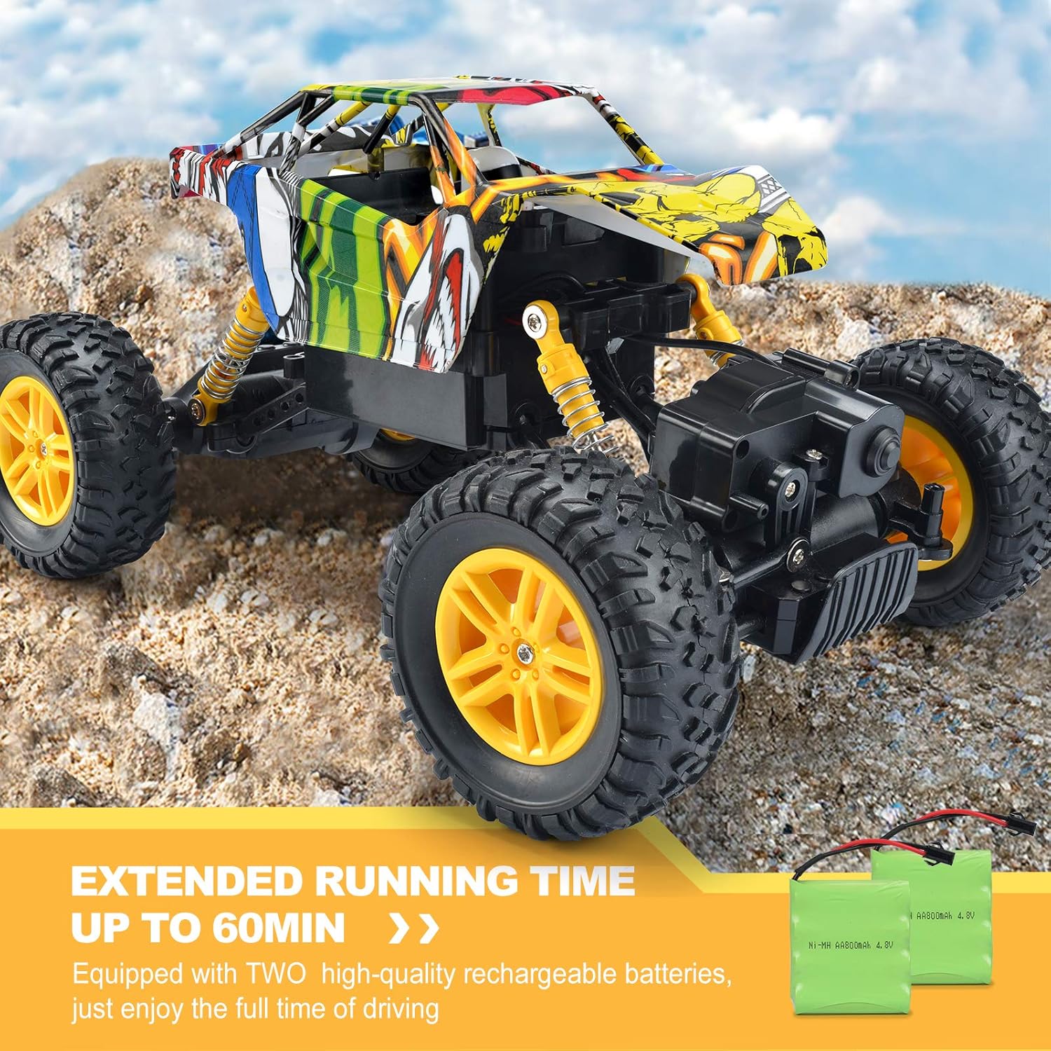 DOUBLE E Remote Control Car 4WD RC Car All Terrains Electric Toy Off Road Remote Control Monster Truck Vehicle Crawler with Two Rechargeable Batteries for Boys Kids and Adults: Toys & Games