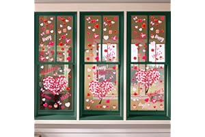 Ivenf Valentines Day Decorations Heart Window Clings Decor, Large Red Pink Heart Tree Cupid Valentines Day Decor for Kids Home School Office Classroom, Wedding Birthday Party Supplies Gifts, 6 Sheets