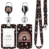 Badge Holder with Lanyard and Retractable Reel Clip, Rainbow Heart Design Social Worker ID Holder Set, Fun Gifts for Social Workers